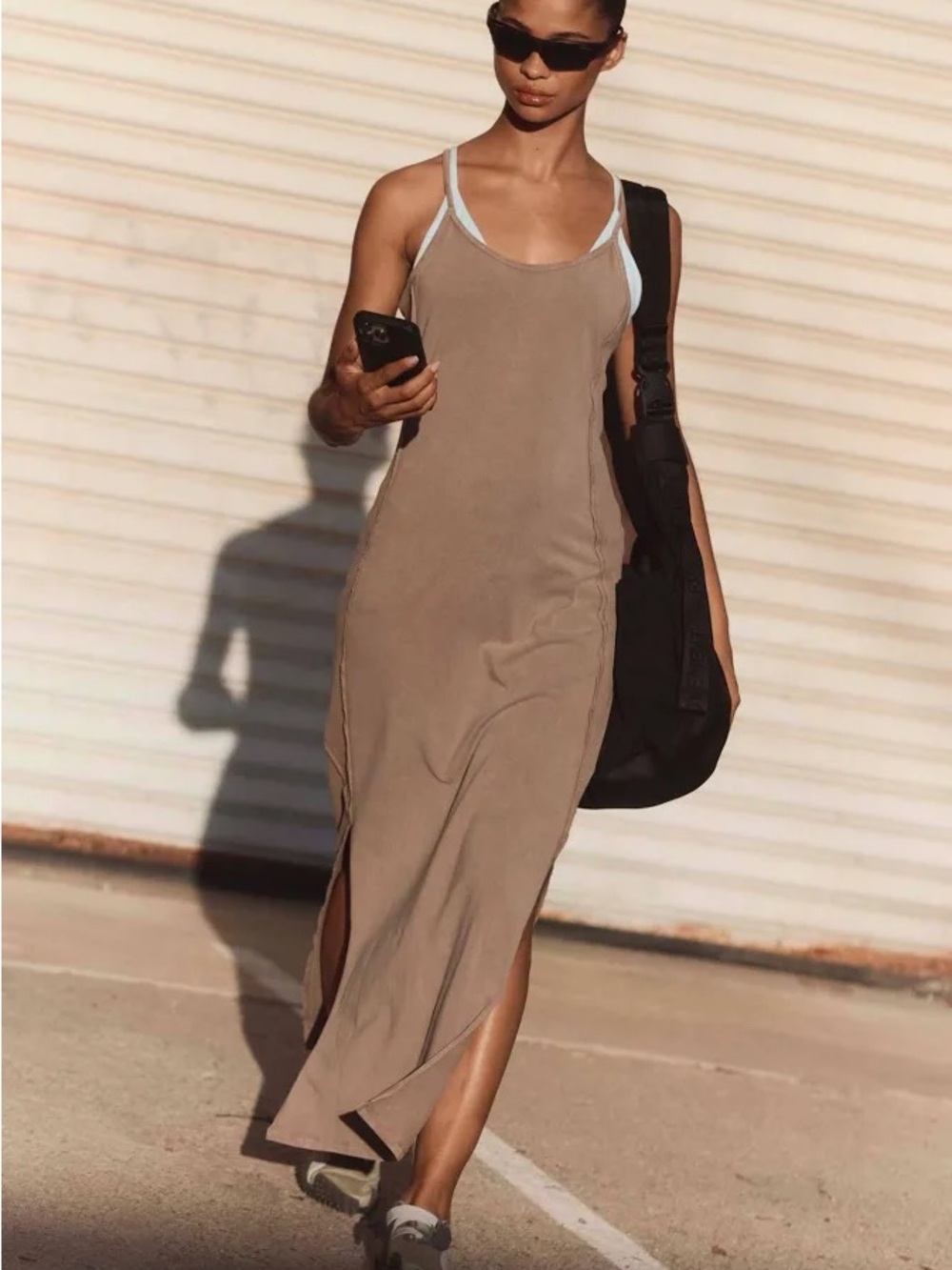 FP Movement by Free People Taupe Sleeveless Maxi Dress with Side Slits